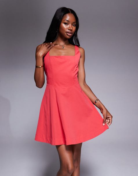 Rare London bow back detail skater mini dress in red - view 1