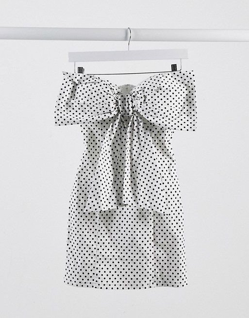 Rare London bow detail mini dress in polka dot