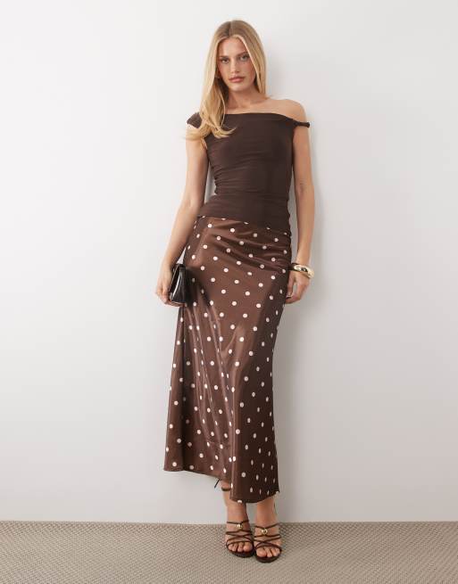 Rare London – Brun och rosaprickig maxikjol i satin, del av set, 3 av 5