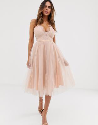 little mistress lace detail tulle maxi dress