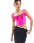 [Rare] Rare London corsage detail corset top in pink 16 Hot pink