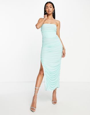 Rare London Corset Bandeau Dress In Mint-green