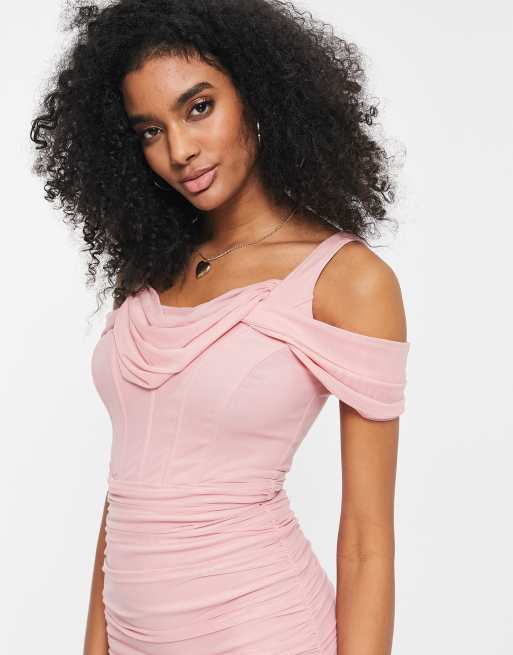 ASOS Design Draped Strapless Midi Dress in Light Pink