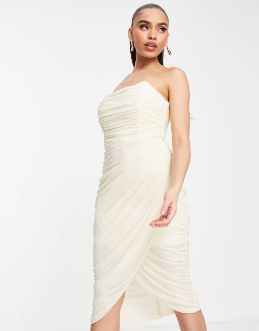 Rare London corset mesh midi dress in cream