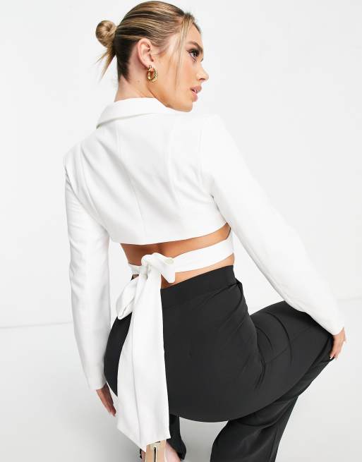 White cropped blazer clearance fitted