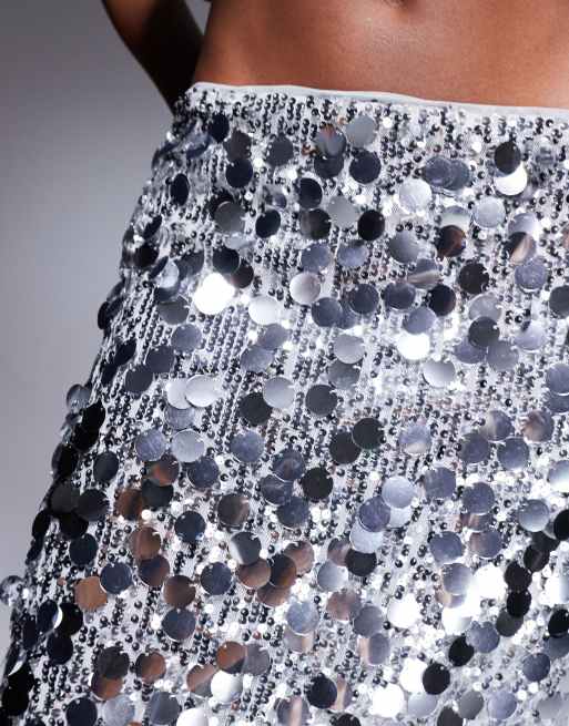 Rare London disc sequin bodycon maxi skirt in silver - part of a set, 4 of 5