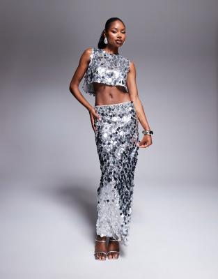 Rare London disc sequin boxy sleeveless crop top and bodycon