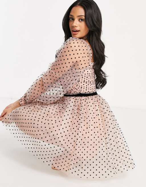 Polka mesh clearance dress