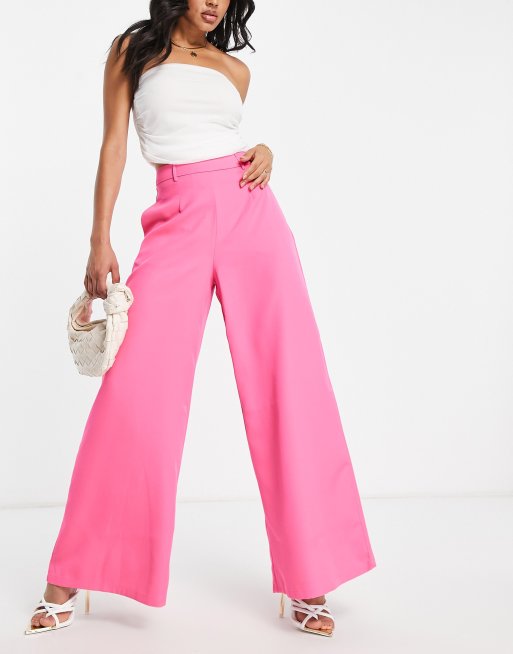 Rare London - Elegante broek met wijde pijpen in roze, deel van co-ord set