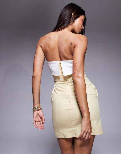 Rare London - Elegante mini bandeau-jurk met omslag in botergeel, 3 van 4