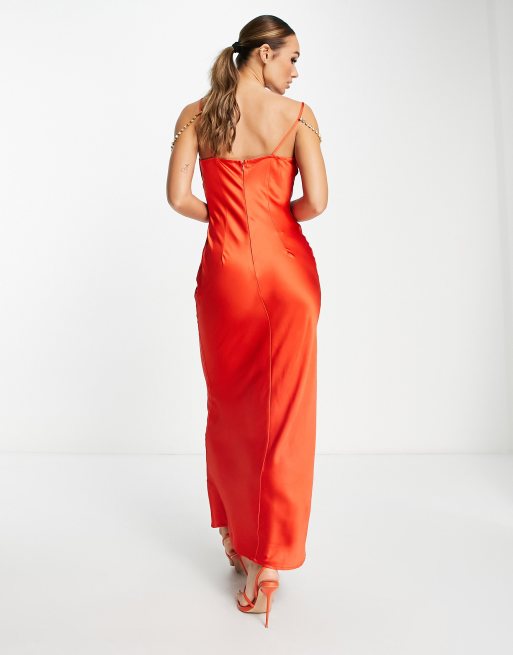 River Island longline satin cami in orange