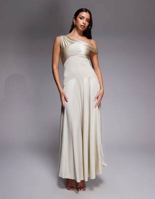 Rare London Exclusive High Shine Satin Drop Curved Waist Maxi Dress In White