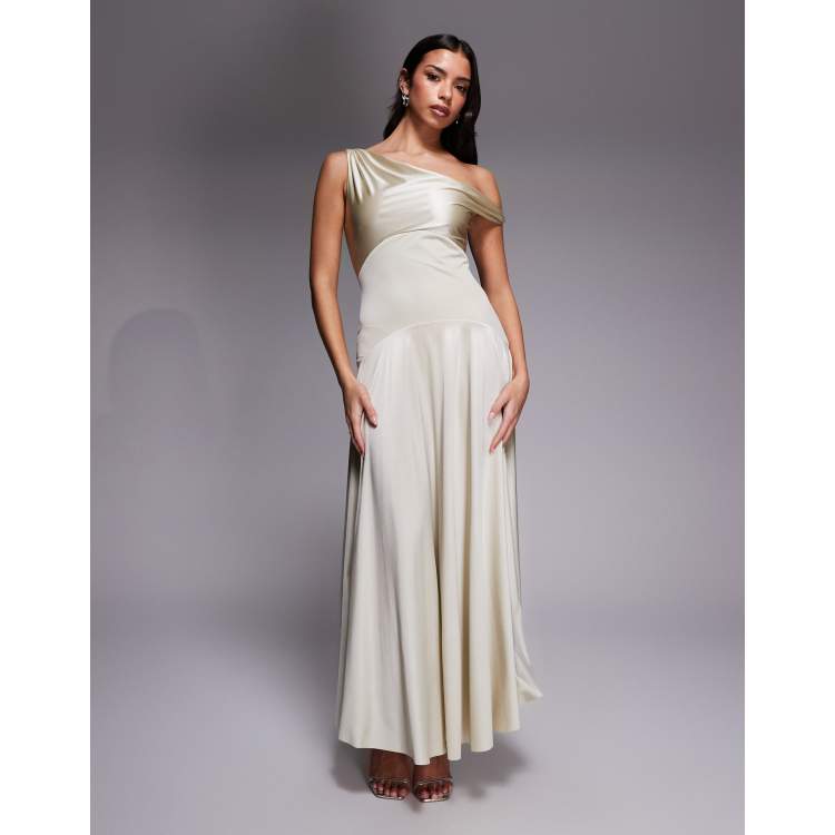 ivory maxi dress satin Bow-Detail Ruched Maxi Dress in Ivory - 4