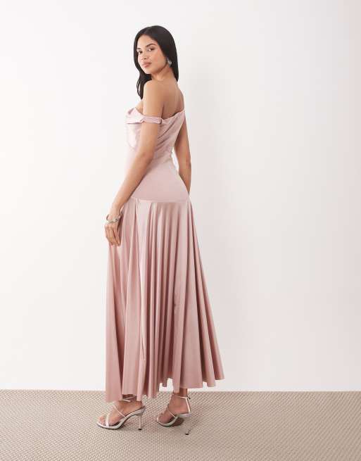 Rare London Exclusive high shine satin drop waist maxi dress in blush | ASOS
