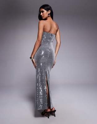 Rare London Exclusive Sequin Bandeau Maxi Dress In Silver | ModeSens