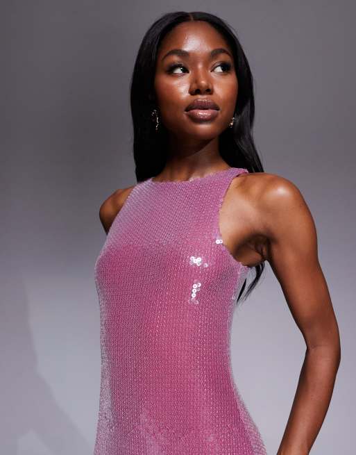Rare London exclusive sequin racerneck maxi dress in purple