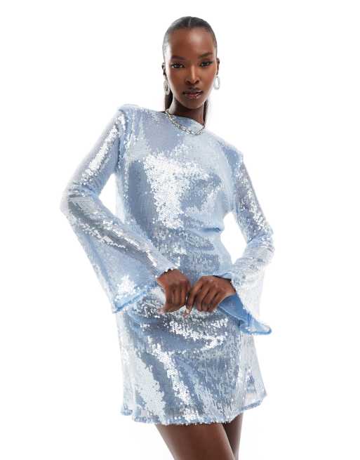 Long sequin tank dress with cowl back sale