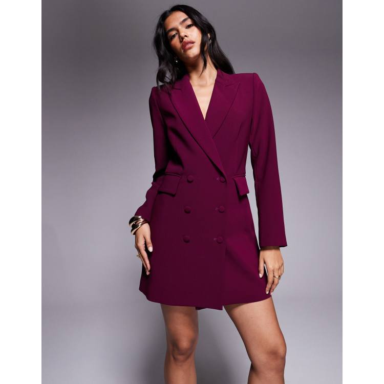 Rare London exclusive tailored double breasted blazer mini dress in plum-Purple