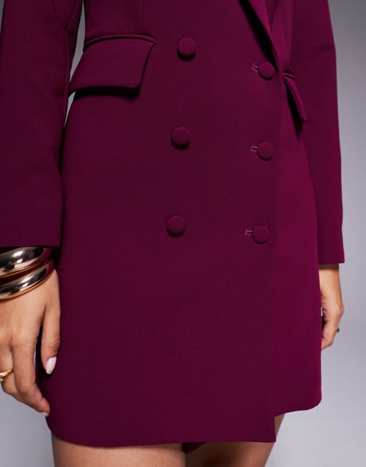 Rare London exclusive tailored double breasted blazer mini dress in plum, 4 of 4