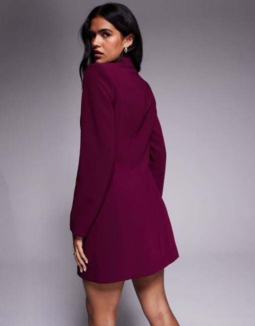 Rare London - Exclusivité - Robe blazer courte ajustée à double boutonnage - Prune, 3 de 4