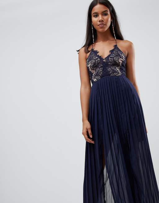 lace pleated maxi dress