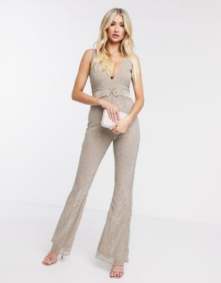 gold flared jumpsuit