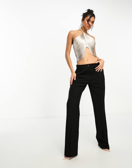 ASOS LUXE Curve halterneck corsage sleeve crop top and high waisted pants  set