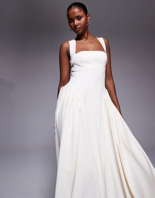 Rare London gathered waist detail curved strap midaxi dress in