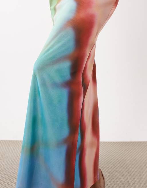 Rare London - Gladde maxi bandeau-jurk van mesh met vlinderprint in multi, 4 van 4