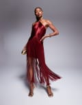 [Rare] Rare London halterneck fringe detail mini dress in red 6 RED