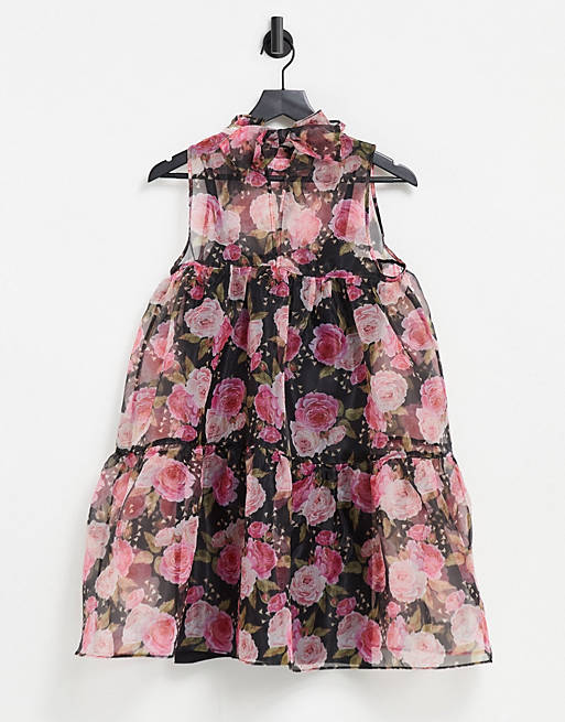 Rare London high neck shift dress in floral