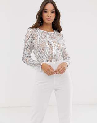 white and silver sequin top