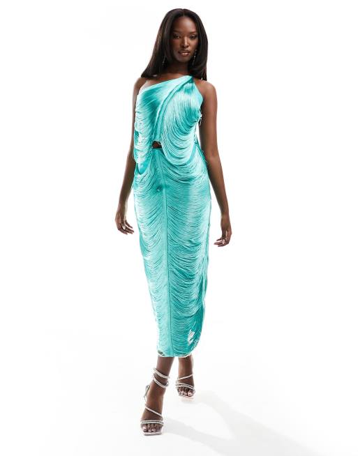 Rare London Jupe mi longue effrangee d ensemble Turquoise ASOS