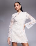 [Rare] Rare London lace asymmetric lace up detail mini dress in white 16 WHITE