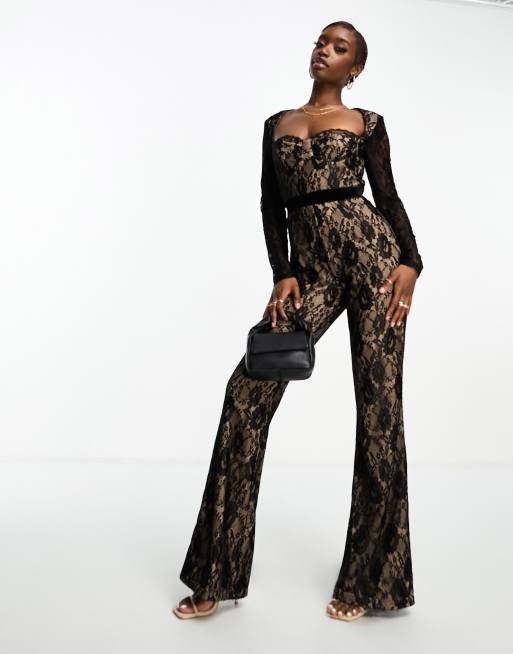 Black lace on sale long sleeve jumpsuit