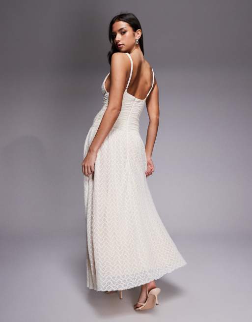 chinese dress ladies Camila Ruched Halter Midi Dress / Ivory | Meshki