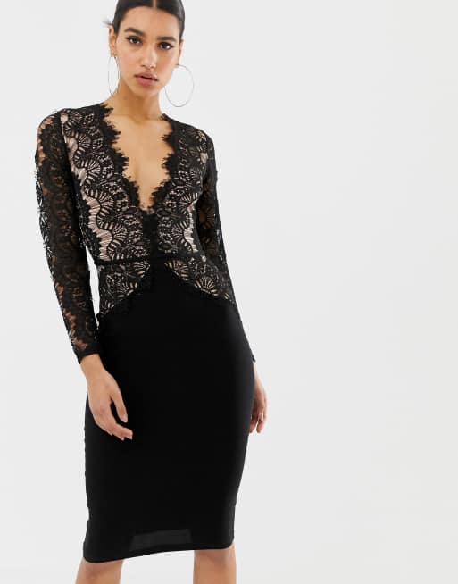 Rare London limited edition long sleeve eyelash lace midi dress