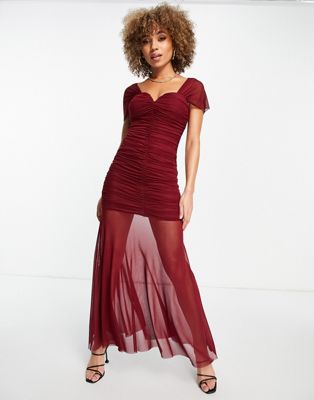 Rare London Prom Maxi Fishtail Dress In Burgundy-red | ModeSens