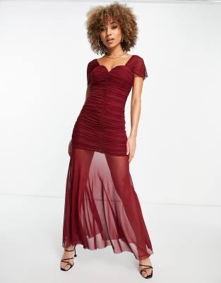 Rare London Prom Maxi Fishtail Dress In Burgundyred ModeSens