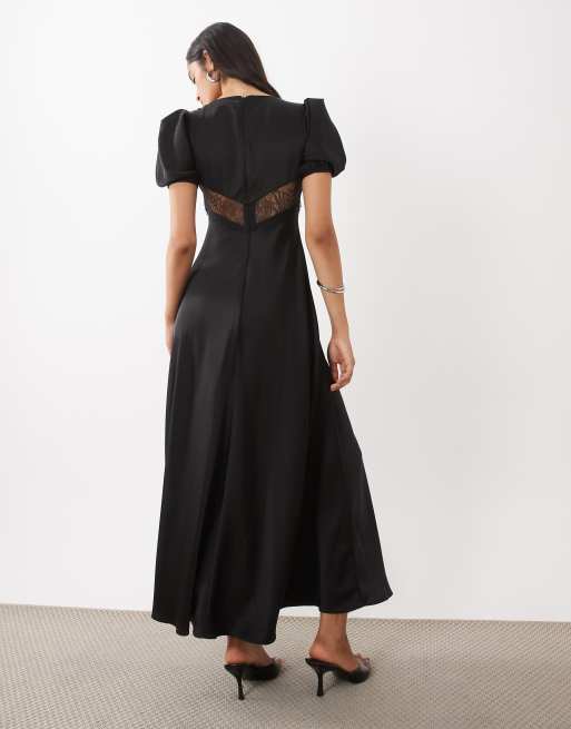 Rare London Maxikleid mit Puffärmeln und Spitzendetail in Schwarz, 4 von 4