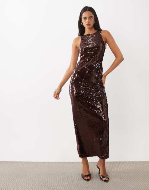Rare London Maxikleid mit Racer-Ausschnitt und Pailletten in Burgunderrot - view 1