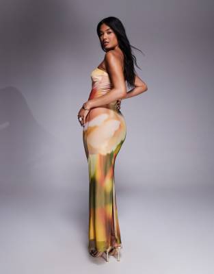 Rare London Mesh Bandeau Maxi Dress In Multi