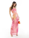 Rare London mesh bandeau maxi dress in pink and orange ombre-Multi