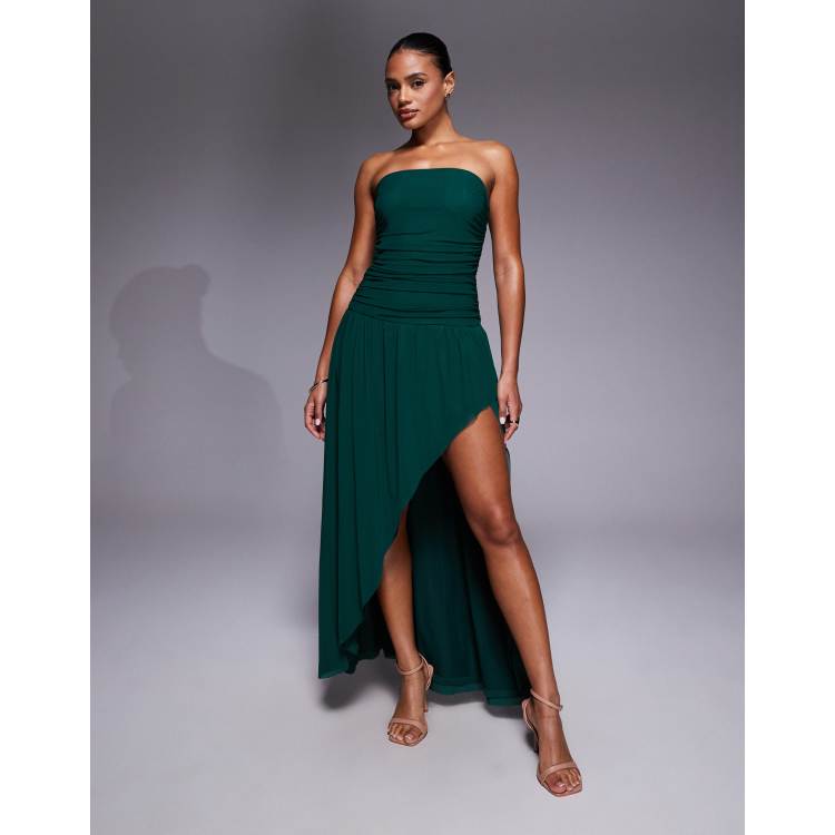 Rare London mesh bandeau ruched detail asymmetric side slit