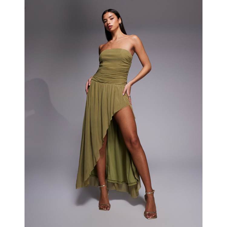 green emerald velvet dress Ali Olive Sweetheart Ruched Wrap Maxi Dress – Club L London