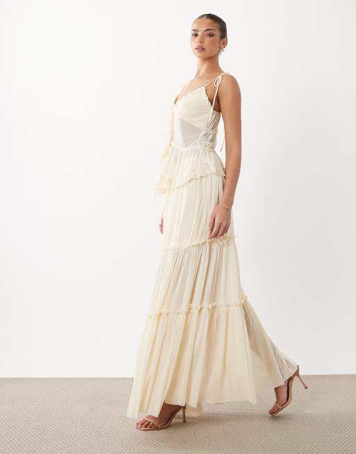 Rare London babydoll strappy chiffon cami top and maxi skirt set in cream, 2 of 3