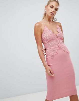 Rare London - Midi-jurk met geschulpt kanten lijfje-Roze
