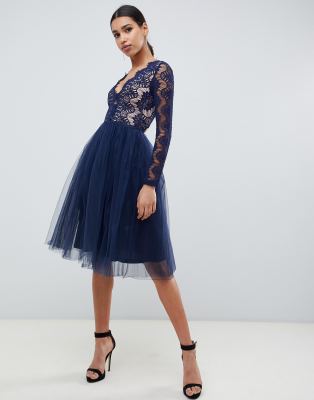 Lace midi cheap prom dress