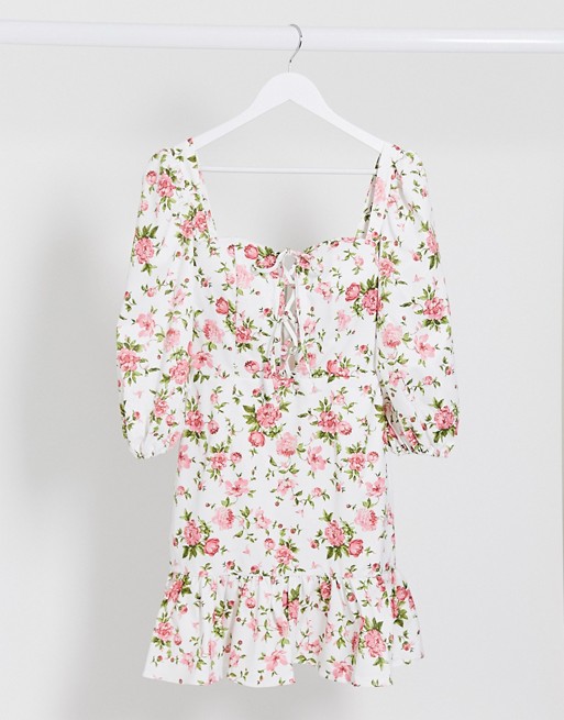 Rare London milkmaid lace up floral dress in multi