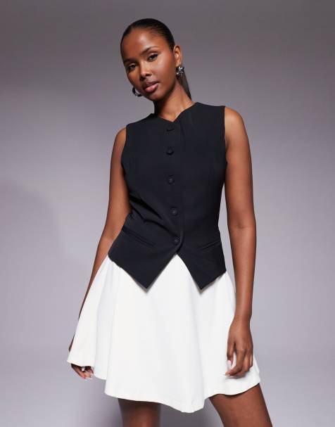 Rare London – Minikleid in Schwarz und Weiß mit kontrastierendem Rock und Westen-Detail - view 1